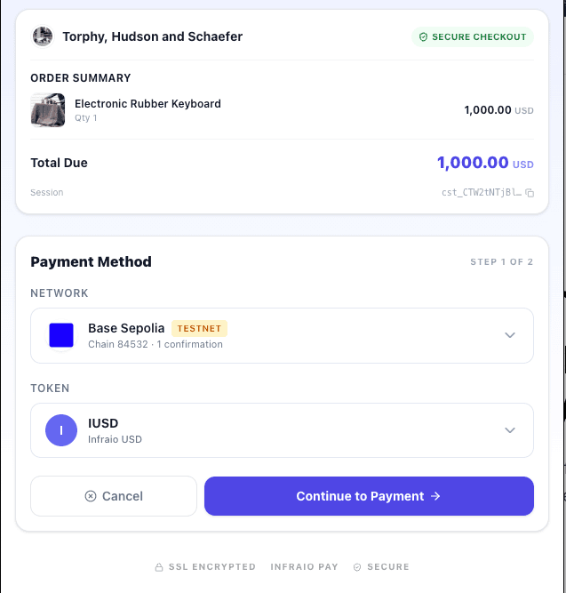 InfraIO Pay hosted checkout embedded from an online store